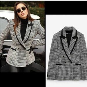 ZARA WOMAN NEW STRUCTURE BLAZER WITH CONTRASTING PIPING size S